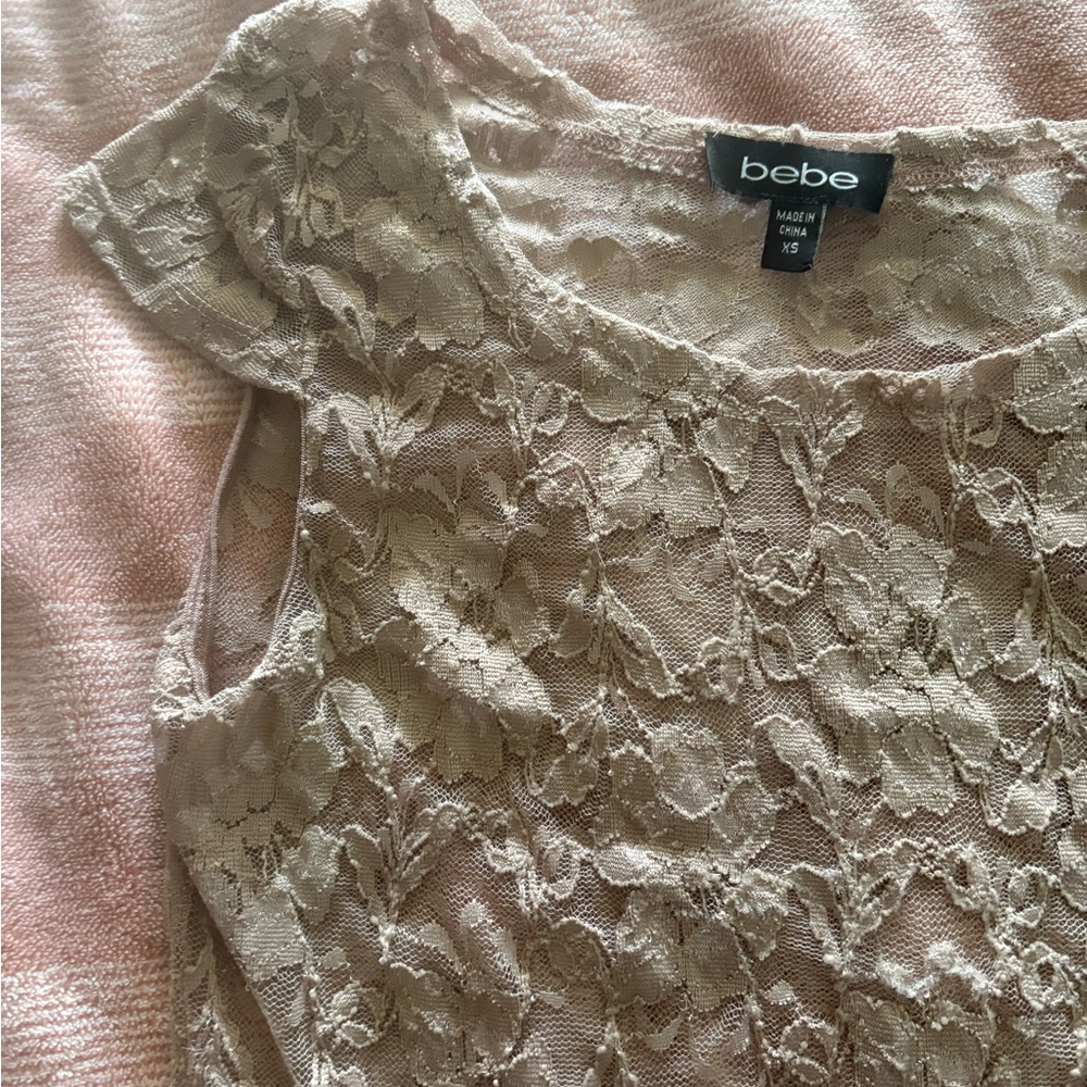 bebe VINTAGE Y2K Lace Overlay Top in Champagne